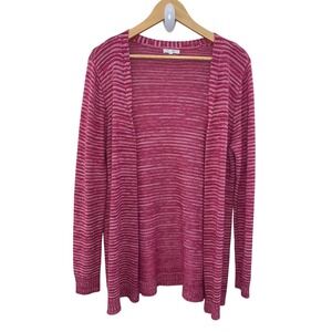 Maurices Women's Open Front Cardigan‎ Sweater Pink White Stripe Size L